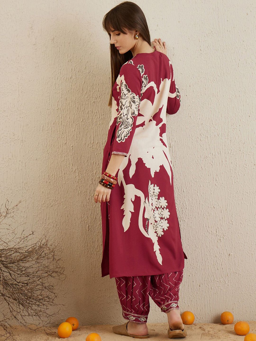 Indo Era Floral Printed V-Neck Sequinned A-Line Kurta with Salwar - Distacart