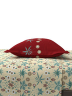 MYTRIDENT Beige Green Floral Cotton 144 TC Queen Bedsheet With 2 Pillow Covers