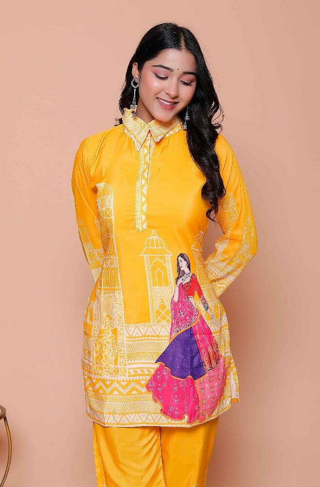 Miravan Womens Yellow Digital Printed Kurta Set - Distacart