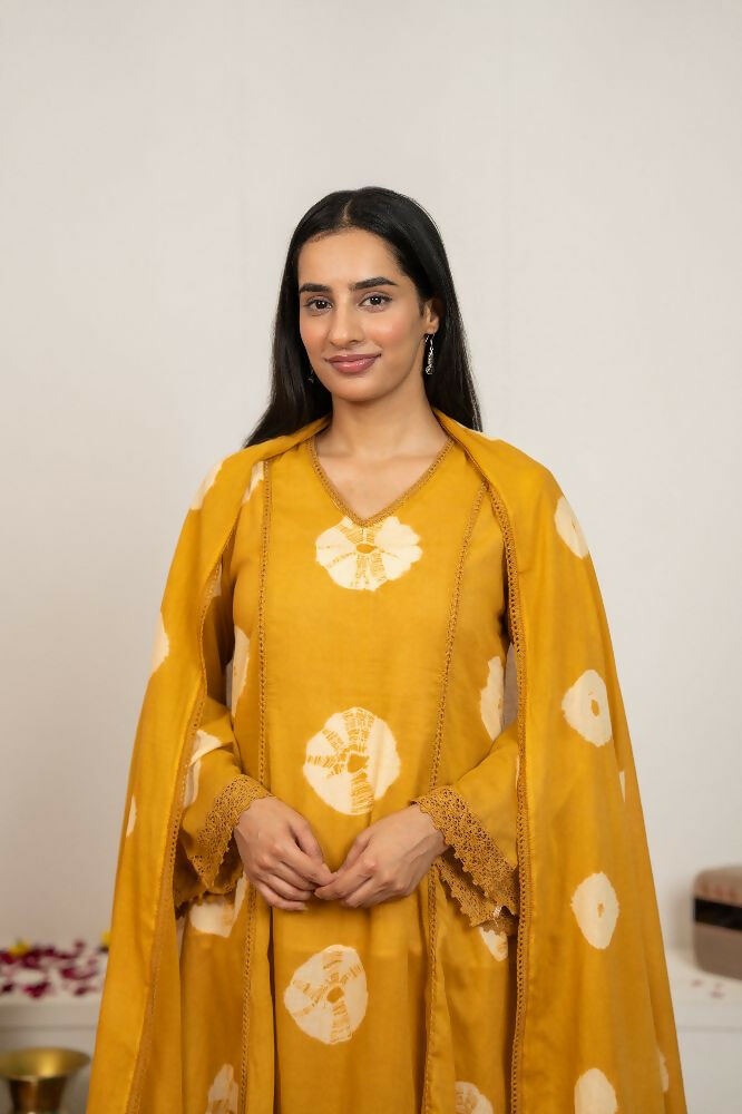 Joban Fashion Mustard Yellow Tie & Dye Cotton Suit Set - Distacart