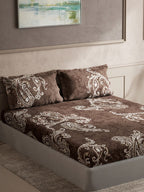 DDecor Brown & White Ethnic Motifs Cotton 140 TC King Bedsheet With 2 Pillow Covers