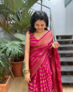 DEIANA'S Beautiful Designer Golden zari Soft Lichi Silk Saree - Pink