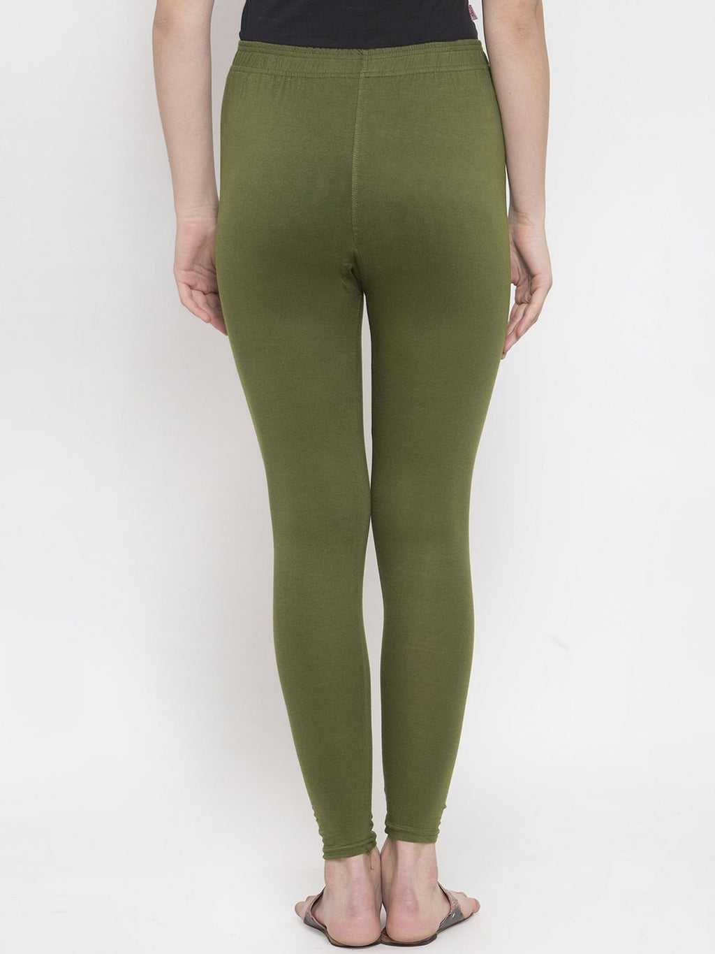 TAG 7 Women Olive Green Solid Ankle-Length Leggings