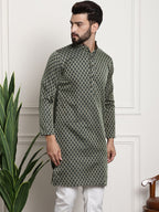 Sojanya Men Green & Beige Jacquard Silk Kurta