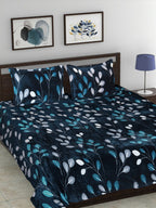 Cloth Fusion Blue & White Floral Velvet Warm 104 TC King Bedsheet With 2 Pillow Covers