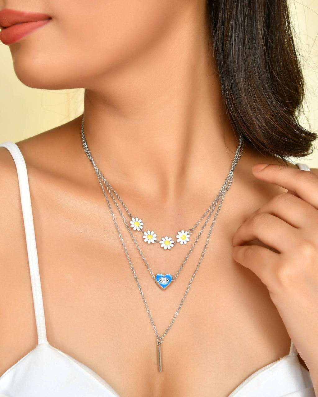 VOJ Beads Silver Plated Stainless Steel Layered Chain