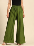 TAG 7 Women Green Solid Wide Leg Palazzos