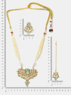 Ruby Raang Pearl Glow Necklace With Matching Earrings And Maang Tikka - Distacart