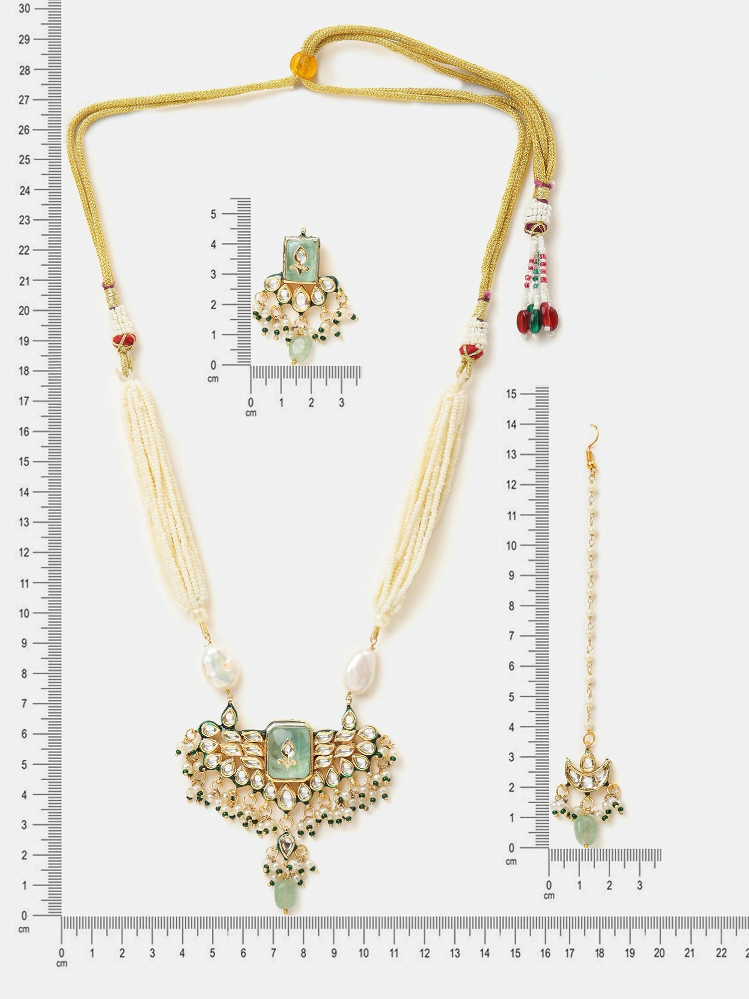 Ruby Raang Pearl Glow Necklace With Matching Earrings And Maang Tikka - Distacart