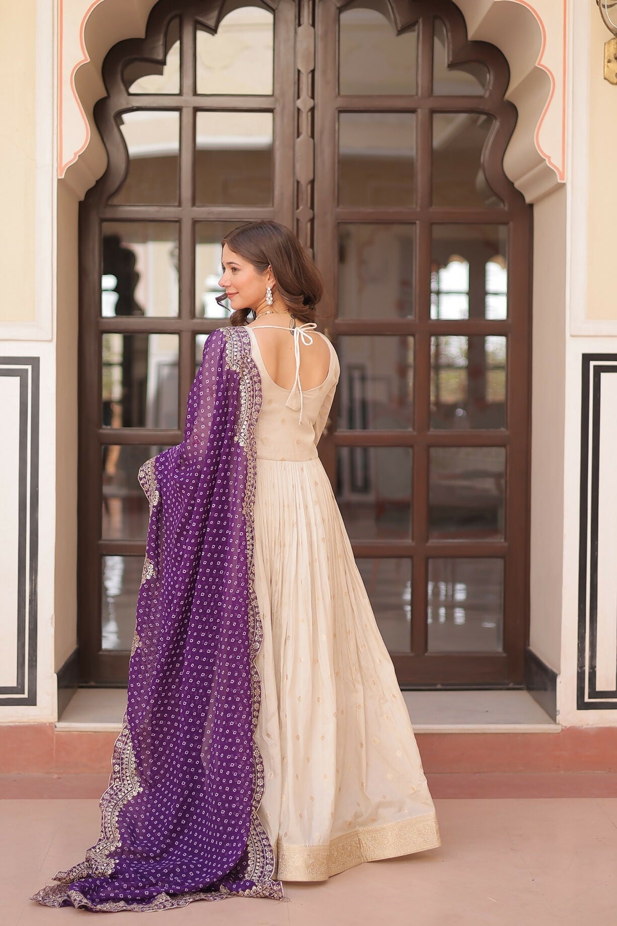 Joban Fashion Purple Jacquard Sequence Embroidery Work Kurta Set - Distacart