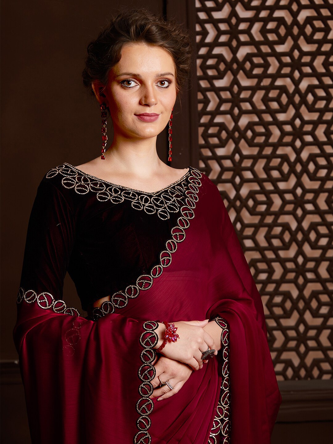 Saree Mall Embellished Border Pure Chiffon Sarees - Distacart