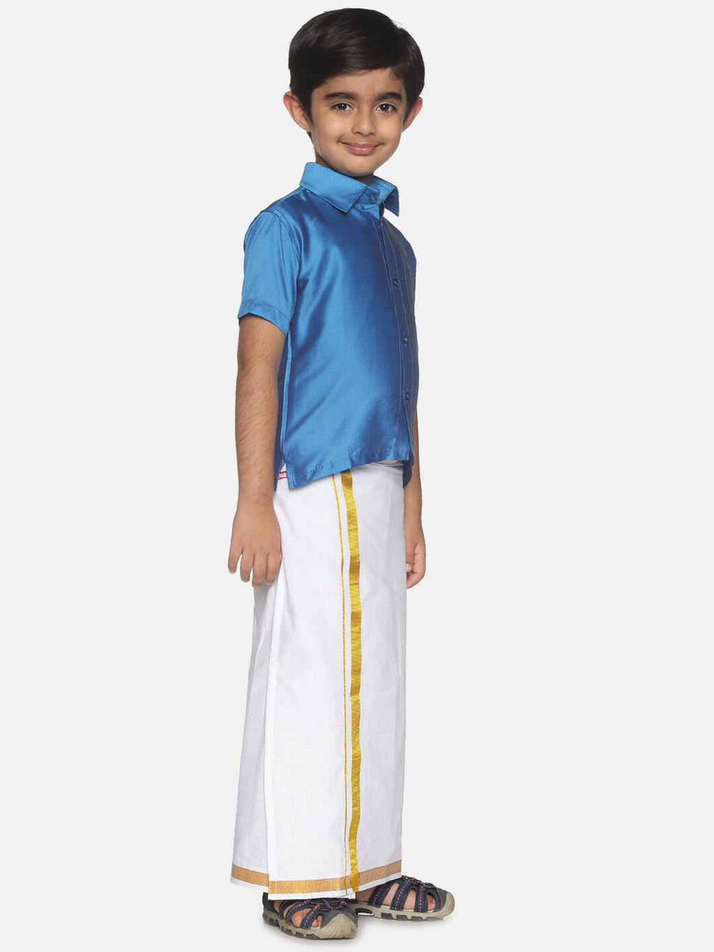 Sethukrishna Traditional Blue & White Shirt with Dhoti For Boys