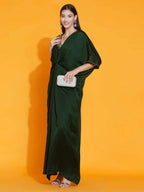 Women Republic Green Georgette Hand Embellished Kaftan Style Gown - Distacart