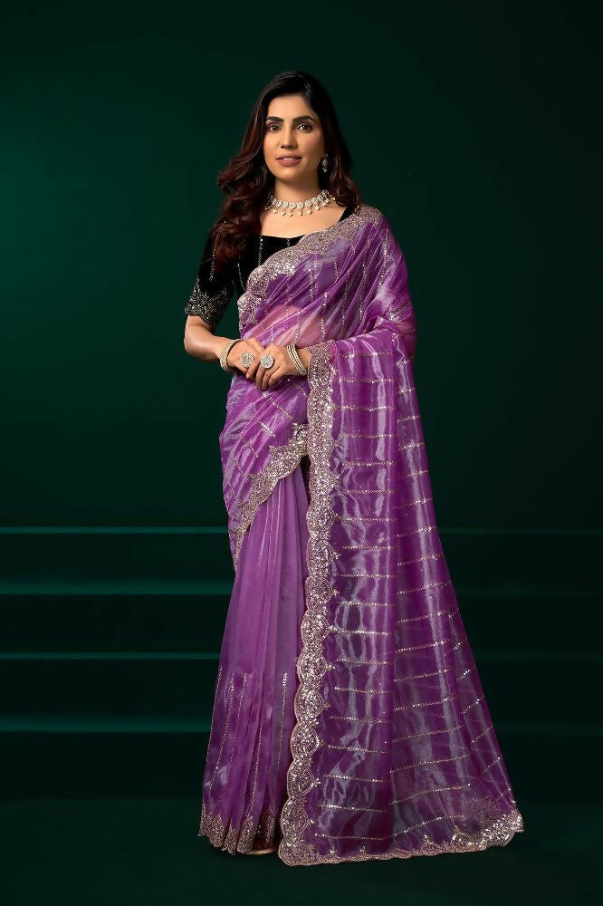 Joban Fashion Lavender Net Party Wear Sarees - Distacart