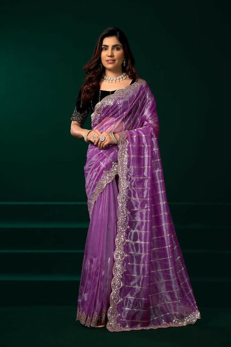 Joban Fashion Lavender Net Party Wear Sarees