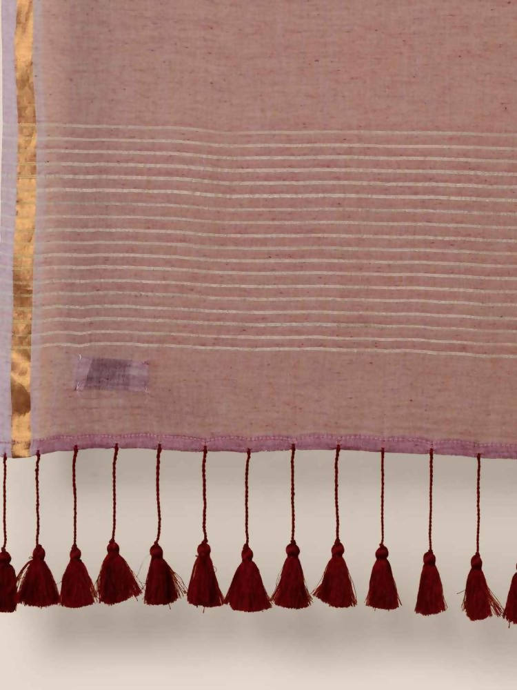 Suta Women Maroon Mul Cotton Saree With Zari Border And Ghicha Pallu - Distacart