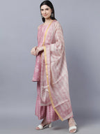 Myshka Women Peach-Coloured White Floral Printed Kurta with Sharara With Dupatta Set - Distacart