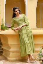 Yufta Green Cotton Dobby Dress