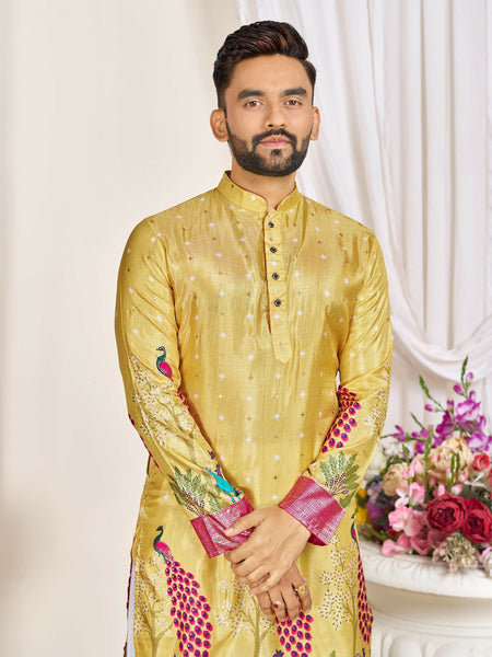 Anaita Yellow Dola Silk Straight Kurta With Foil Work