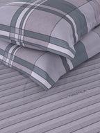 Nautica Grey & Blue Striped Cotton 160 TC King Bedsheet With 2 Pillow Covers