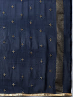 Saree Mall Navy Blue & Gold-Toned Embroidered Unstitched Dress Material - Distacart