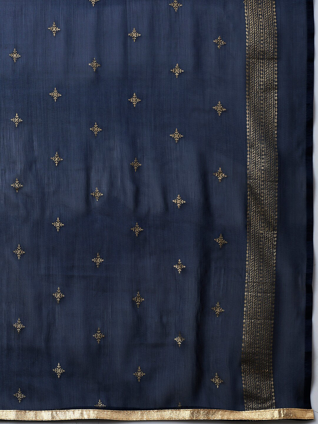 Saree Mall Navy Blue & Gold-Toned Embroidered Unstitched Dress Material - Distacart