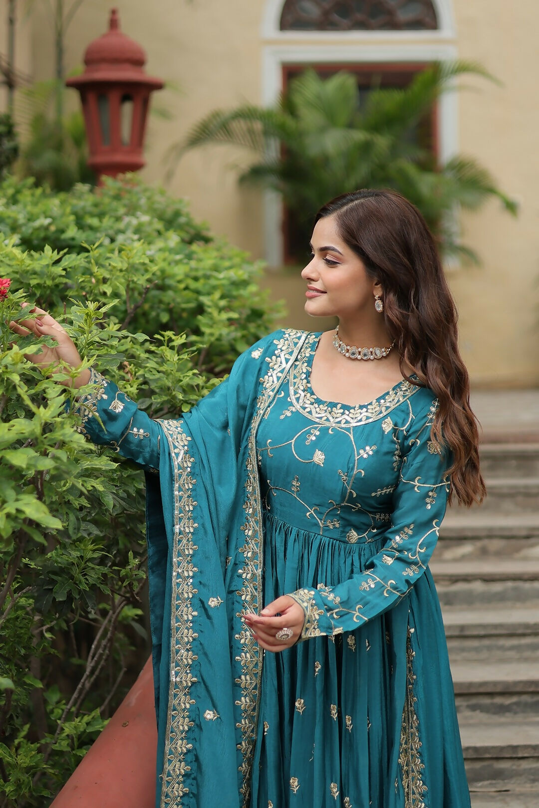 Joban Fashion Blue Chinon Sequence Embroidery Work Kurta Set - Distacart
