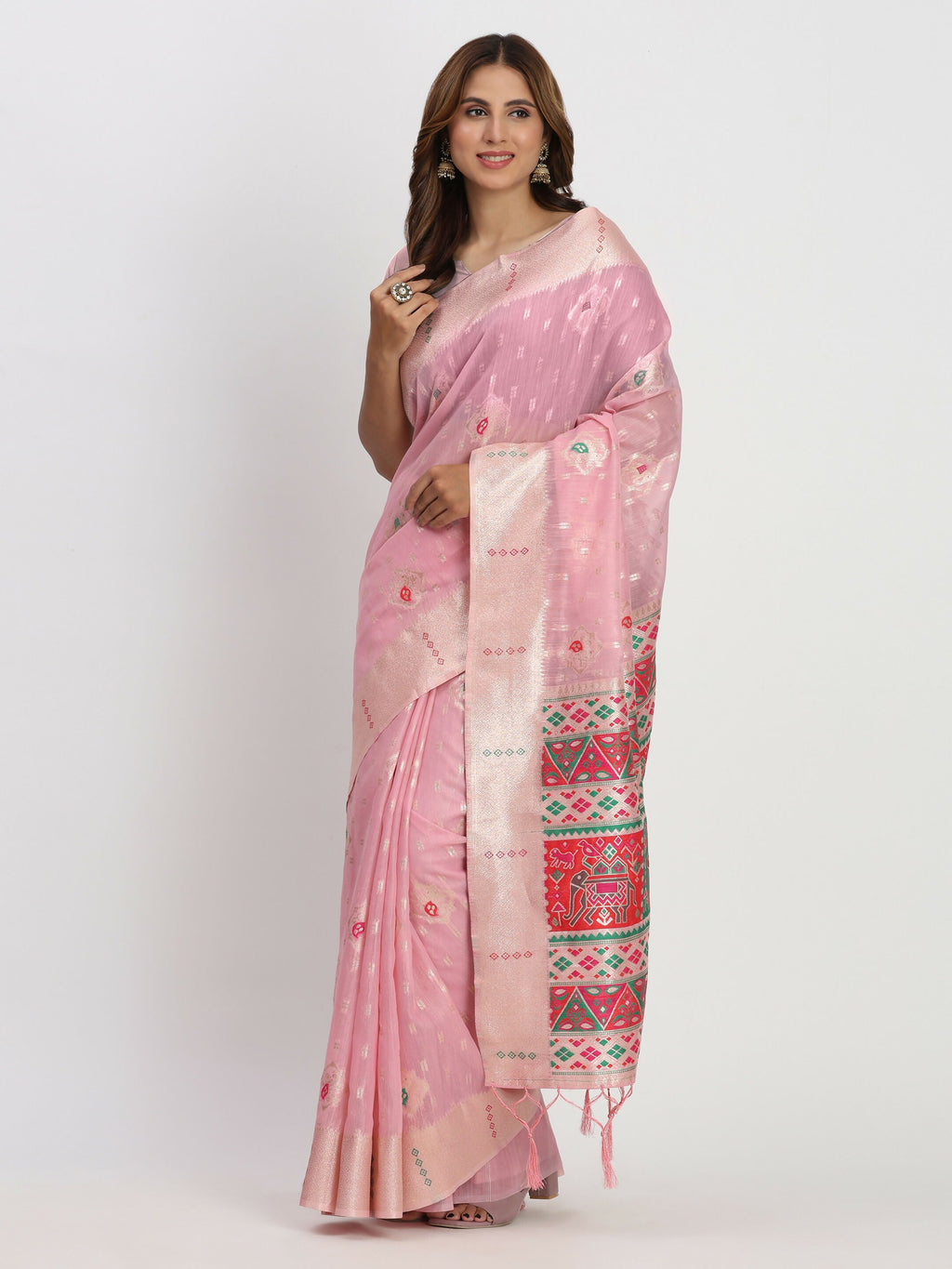 Shree Shyam Fashion Linen Cotton Light Pink Saree - Distacart