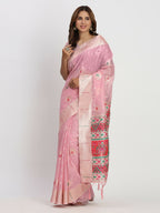Shree Shyam Fashion Linen Cotton Light Pink Saree - Distacart