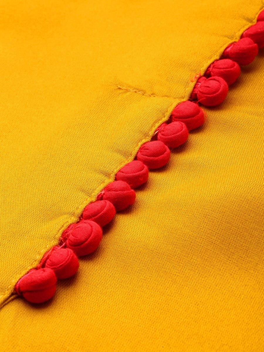 All About You Women Mustard Yellow & Pink Round Neck Regular Kurta with Palazzos