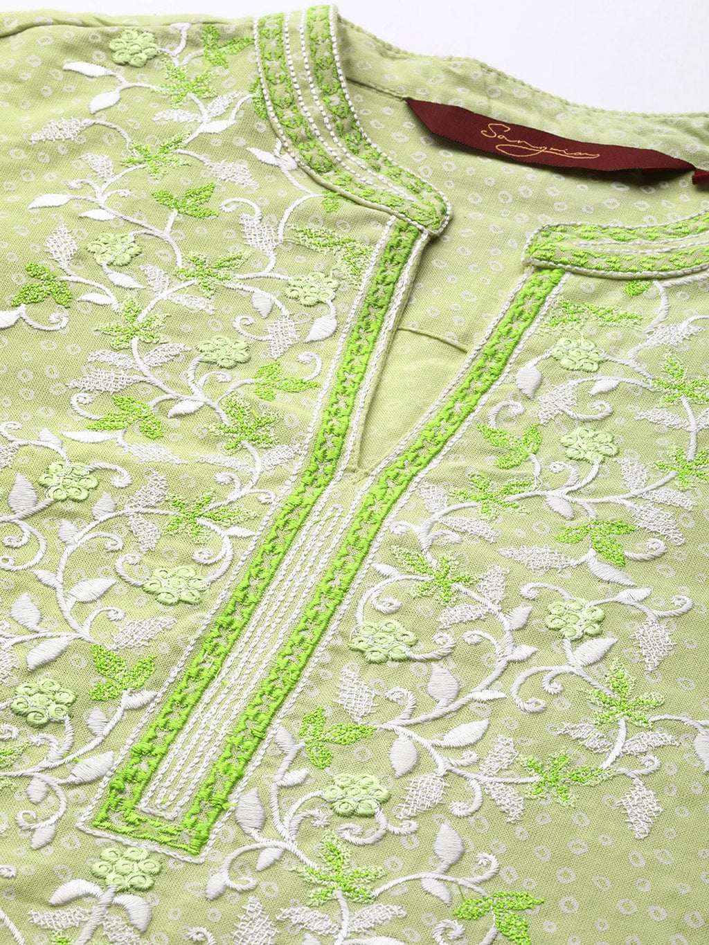 Sangria Women Green Floral Yoke Design Thread Work Pastels Kurta