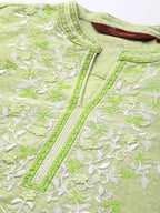 Sangria Women Green Floral Yoke Design Thread Work Pastels Kurta