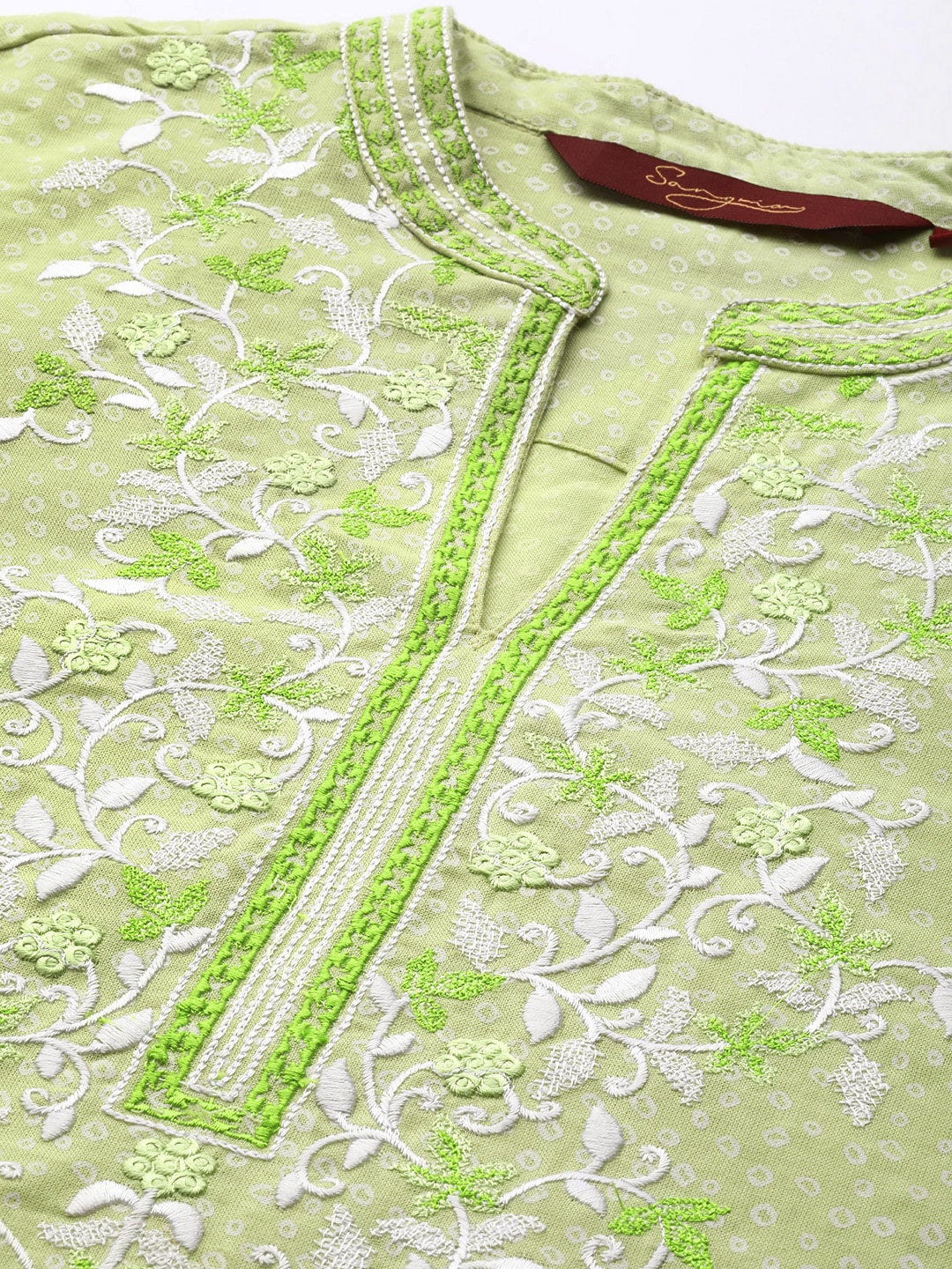 Sangria Women Green Floral Yoke Design Thread Work Pastels Kurta