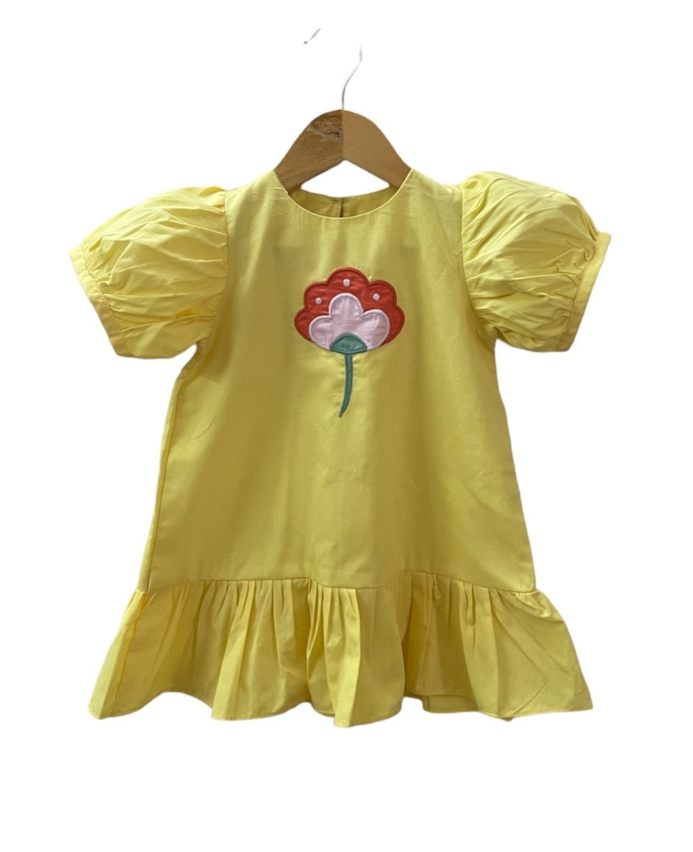 ArthLife Yellow Flower Patch Casual Dress