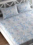 CHHAVI INDIA Blue & White Ethnic Motifs 210 TC King Bedsheet with 2 Pillow Covers