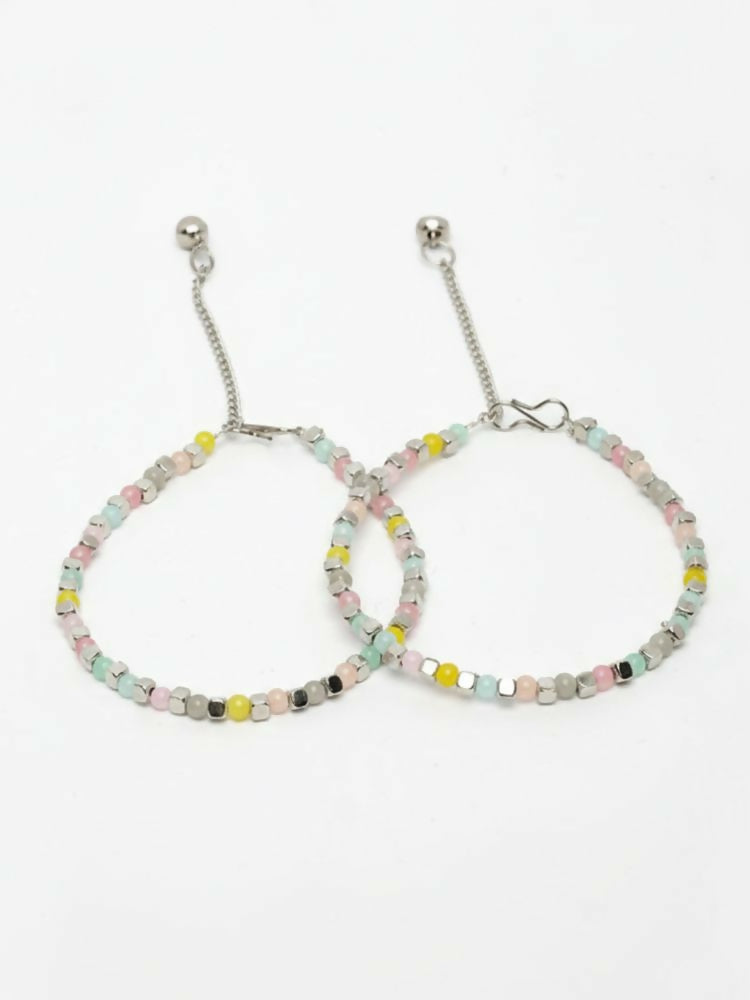 NVR Women Silver Plated Multicolour Artificial Beads Anklet