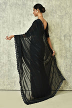 Black Silk Stripe Saree With Blouse Piece - Purvi