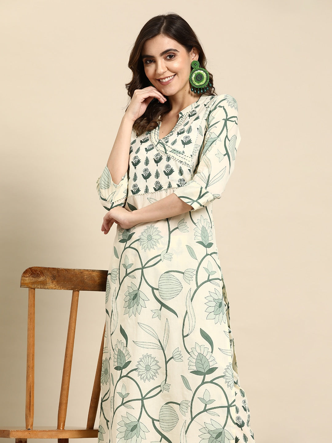 Sangria Floral Printed Angrakha Sequinned Pure Cotton Kurta With Trousers
