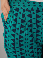 HERE&NOW Turquoise Blue Floral Printed Regular Kurta with Palazzos