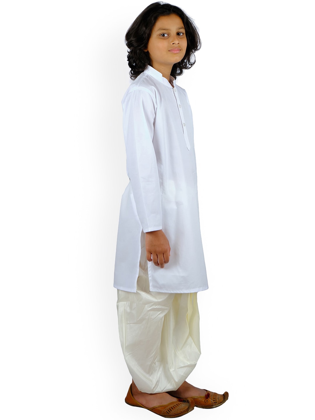 Sethukrishna Boys White Solid Pure Cotton Kurta With Dhoti Pant