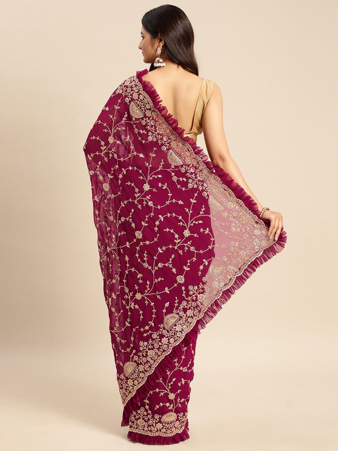 kasee Floral Zari Pure Georgette Saree - Distacart