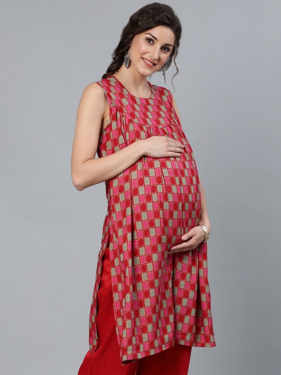 Aks Checked Maternity Kurta