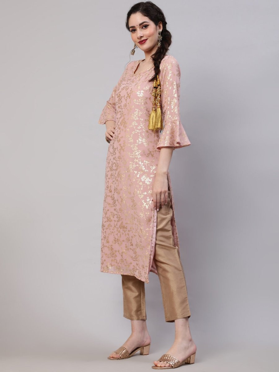 Aks Floral Printed Bell Sleeves Regular Kurta With Trousers