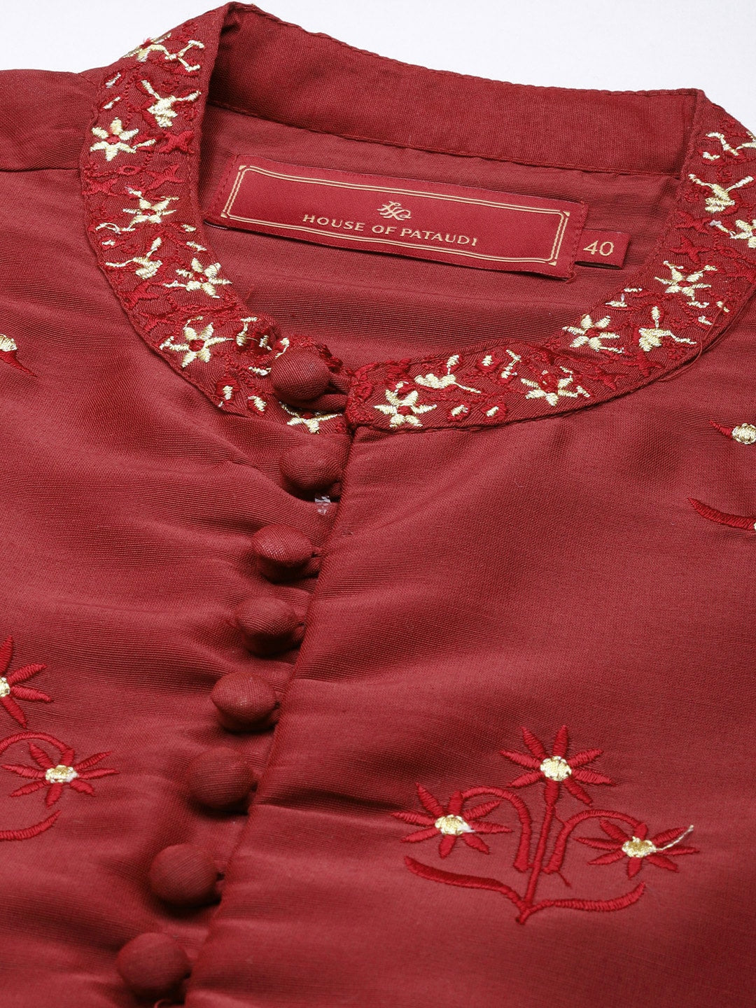 House of Pataudi Men Red Embroidered Jashn Straight Kurta
