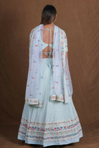 Skyblue Georgette Multicolor Thread Embroidery Work Lehenga Choli - Jihu Culture