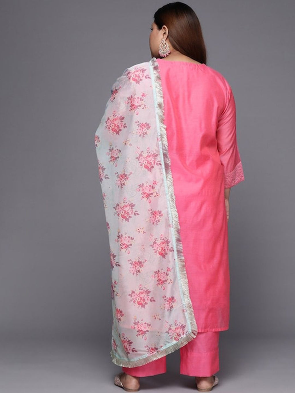 Sztori Plus Size Ethnic Yoke Design Regular Chanderi Silk Kurta & Trousers With Dupatta - Distacart