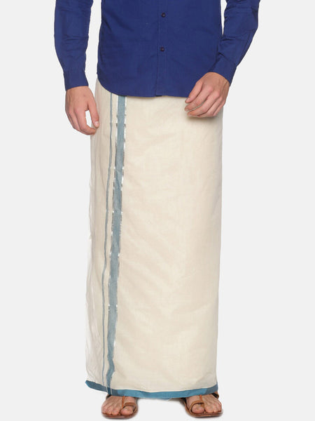 Sethukrishna Mens Off White Traditional Kerala Double Mundu