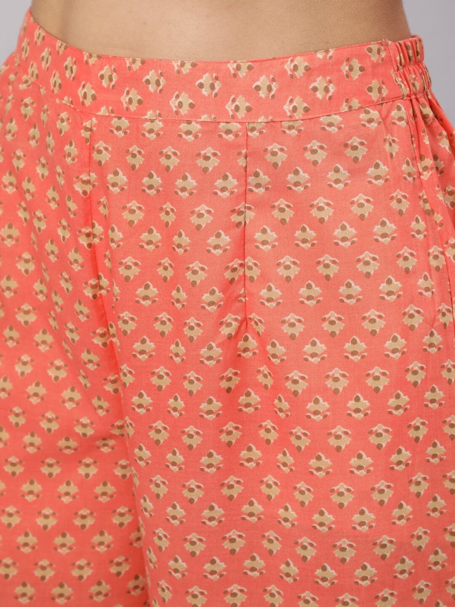 Aks Floral Printed Round Neck Pure Cotton Kurta with Trousers