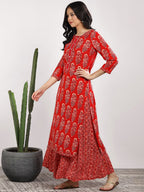 Sangria Women Red Printed Kurta with Palazzos