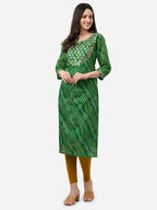 HERE&NOW Women Green Leheriya Printed Pure Cotton Kurta